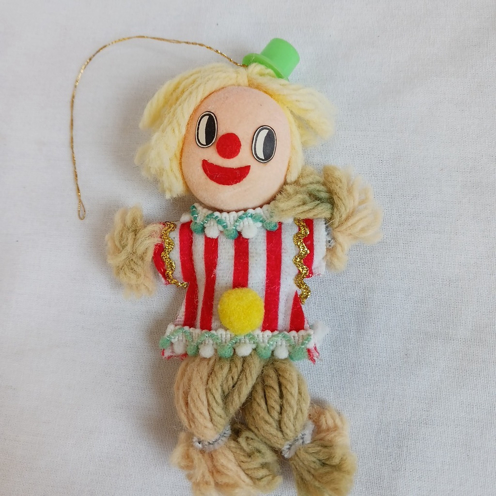 Vintage MCM Yarn Clown Christmas Retro Ornament
